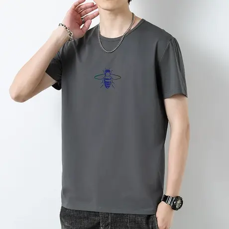莫代尔圆领短袖t恤男装2024新款冰丝速干凉感体恤上衣服夏季半袖商品大图