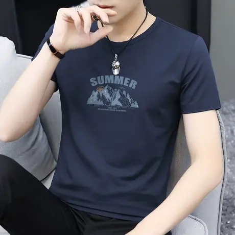 莫代尔短袖t恤男装潮牌潮流冰丝凉感速干上衣服圆领半袖运动体恤图片