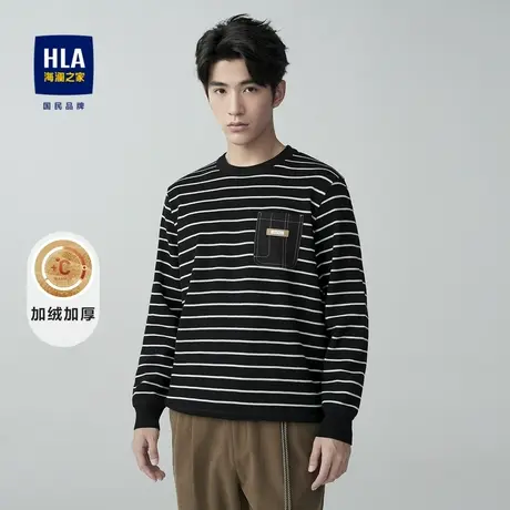 HLA/海澜之家麻烦星球联名系列长袖针织衫23秋冬圆领加绒上衣男图片