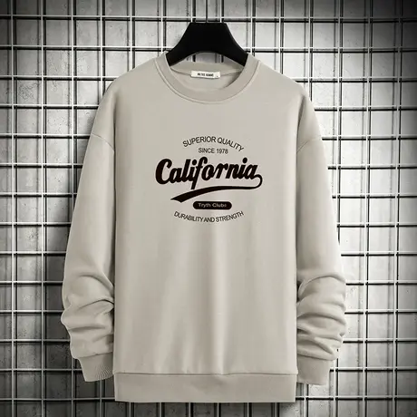 男士卫衣秋季上衣宽松潮流百搭加绒加厚保暖圆领无帽套头长袖t恤商品大图