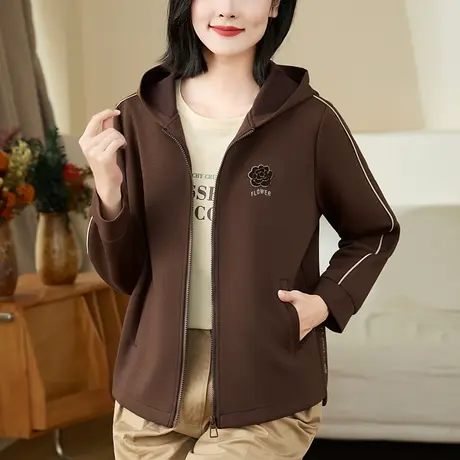 宽松连帽短外套女春秋2024年新款时尚洋气中年妈妈拉链卫衣开衫潮商品大图