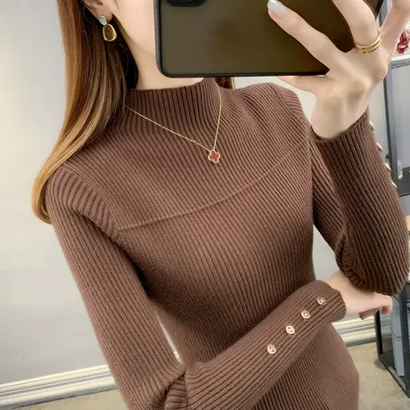 打底毛衣女半高领内搭修身半高领长袖针织衫上衣图片