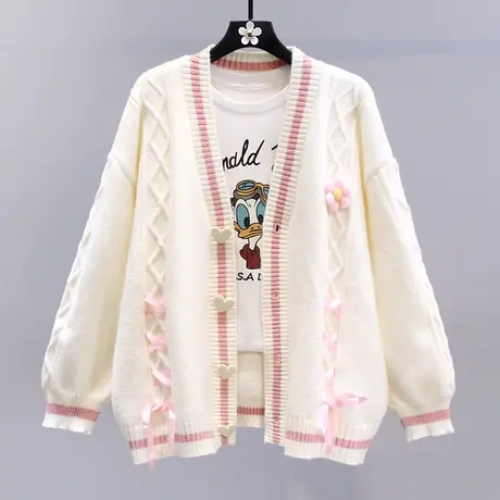 日系甜美学院风毛衣外套女秋冬2023年新款宽松设计感减龄针织开衫商品大图