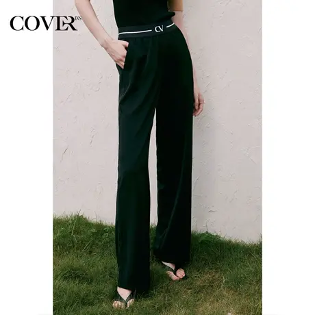 COVER夏季抗菌腰间logo垂感休闲裤图片