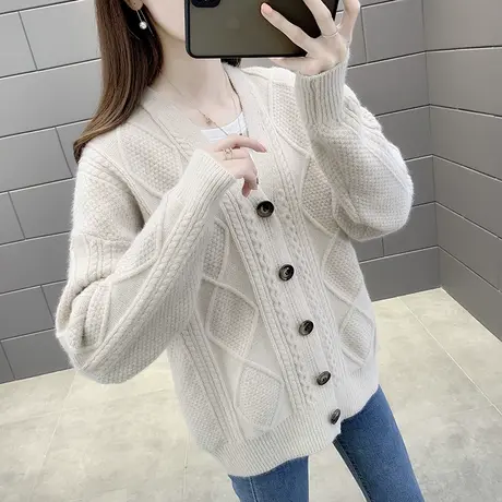 针织开衫女外套春秋装2023年新款时尚洋气爆款外搭宽松麻花毛衣女商品大图