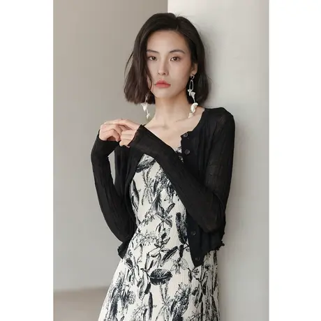 弥古黑色针织开衫女外套夏季薄款冰丝防晒上衣吊带裙披肩外搭罩衫商品大图