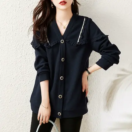 休闲卫衣外套女春秋新款宽松加大码女装胖mm时尚百搭显瘦衬衫上衣商品大图