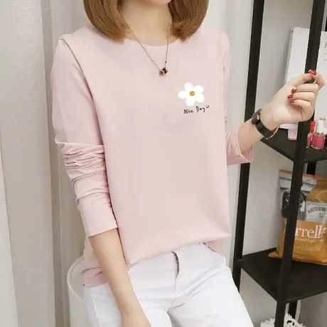 2022年新款纯棉春装洋气粉色打底衫春夏内搭韩版长袖t恤女上衣商品大图