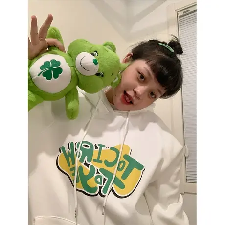 oversize韩版休闲慵懒风加绒加厚宽松连帽卫衣女2023秋冬新款上衣商品大图