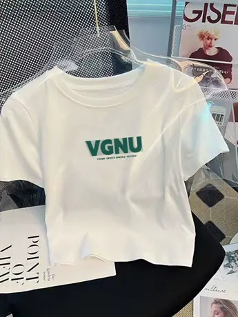 辣妹风纯棉上衣2023夏季新款时尚chic短款露脐短袖白色打底T恤女图片