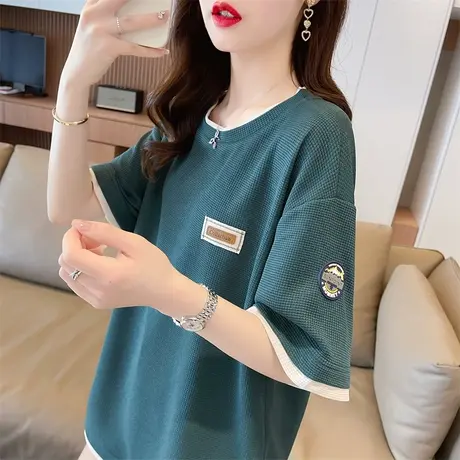 小众设计感短袖t恤女夏装韩版宽松中长款小个子百搭假两件上衣服图片