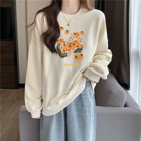 ins超火加厚加绒无帽卫衣女秋冬百搭宽松oversize长袖上衣外套潮商品大图