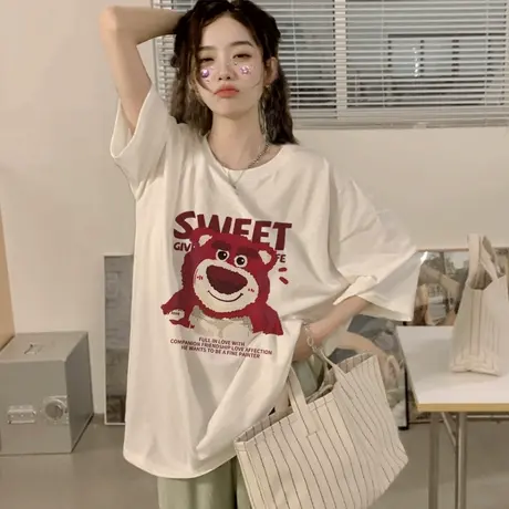 复古胖mm大码女装t恤纯棉夏季透气短袖ins潮正肩洋气显瘦遮肉上衣图片