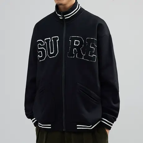 纯色简约立领长袖夹克男加绒韩版2022秋季新款潮百搭运动卫衣外套图片