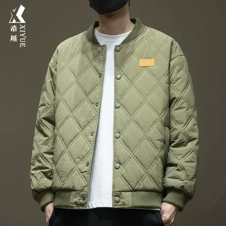 希越菱形格子轻薄棉衣男士外套冬季无帽青年外套保暖棉服宽松大码商品大图