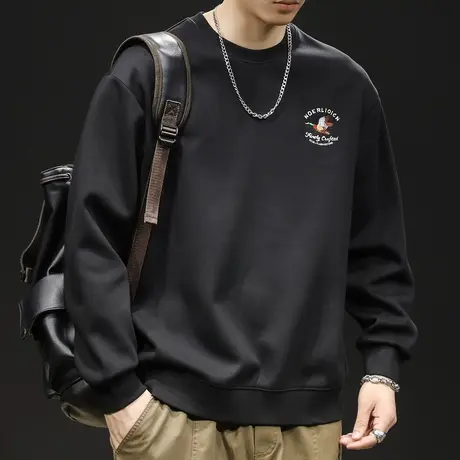 重磅卫衣男春秋款圆领男款黑色衣服春季2024新款长袖宽松大码潮牌商品大图