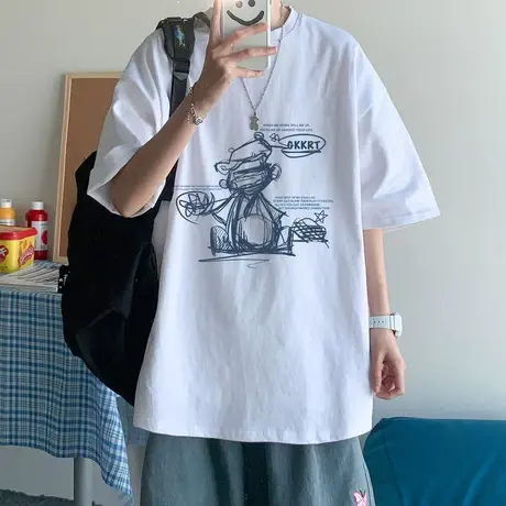 短袖男t恤宽松休闲圆领ins港风潮牌潮流简约百搭半袖体恤夏季上衣商品大图