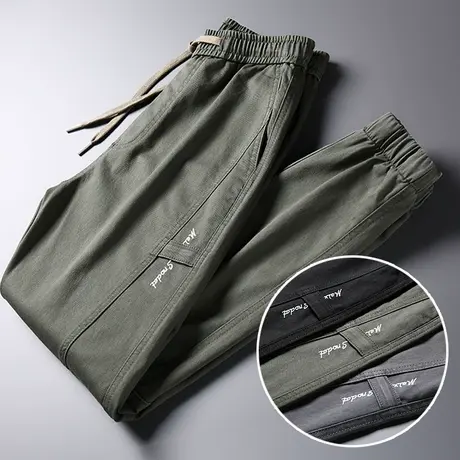 春秋款军绿色工装裤男士束脚宽松紧腰秋季休闲长裤子男裤潮牌小脚商品大图
