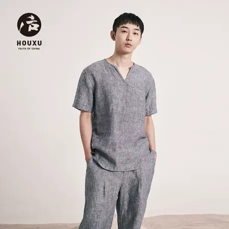 后序【纯亚麻系列】新中式亚麻t恤男短袖宽松麻料国风上衣有套装商品大图