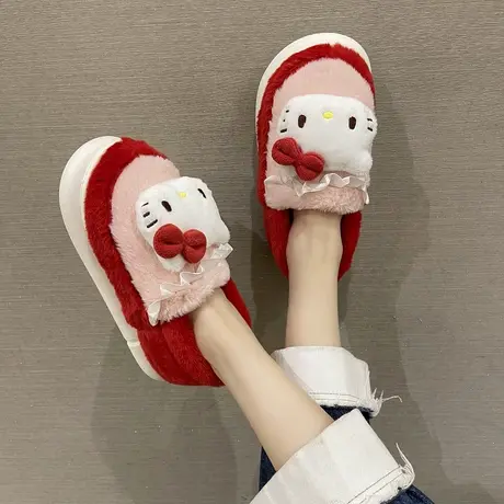 凯蒂猫棉拖鞋女士冬季包跟室内居家可爱防滑保暖毛绒三丽鸥月子鞋图片