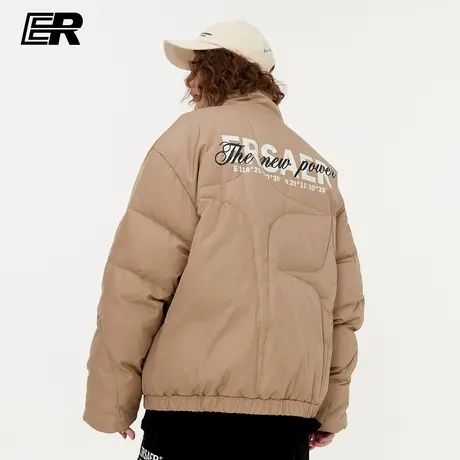 er基础字母坐标羽绒服男冬季立领外套国潮牌加绒宽松情侣装面包服图片