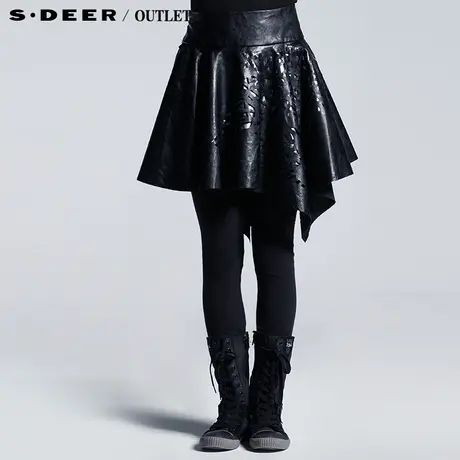 【新品】sdeer圣迪奥专柜正品女装冬个性镂花皮质短裙3481323图片
