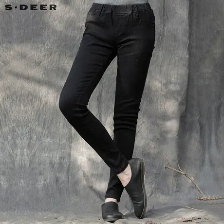 sdeer圣迪奥2018冬装修身松紧弹力休闲裤牛仔裤长裤女S15480830商品大图
