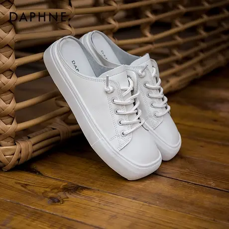 达芙妮方头半拖鞋女夏外穿女鞋子女小白鞋女薄款百搭透气帆布鞋女商品大图