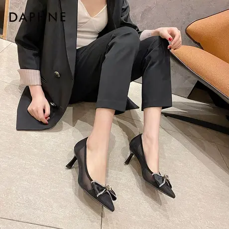 达芙妮女鞋2022新款夏季网面高跟鞋女神清凉镂空细高跟气质小单鞋图片