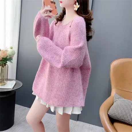 温柔风软糯圆领毛衣女秋冬2023年新款宽松洋气减龄设计感外套上衣商品大图