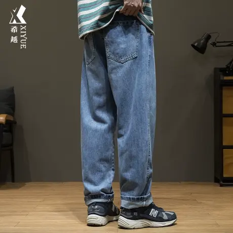 希越美式水洗牛仔裤男春秋新款潮牌百搭宽松大码男士休闲直筒长裤图片