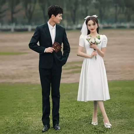 白色礼服结婚登记衣服小白裙轻奢小众高端法式高级感订婚连衣裙图片