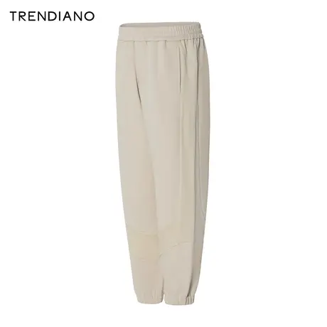 TRENDIANO拼接提花宽松休闲裤2024年春季新款百搭束脚裤男生潮商品大图