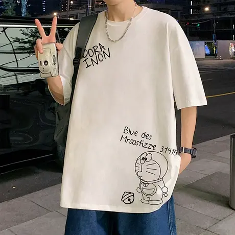 短袖t恤男夏季纯棉重磅美式宽松体恤2024新款港风休闲半袖打底衫商品大图