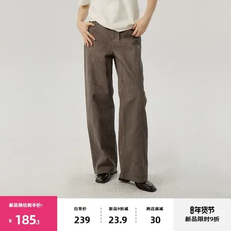 omont蛋挞家 复古做旧休闲长裤女2024春季新款高腰显瘦直筒裤子商品大图