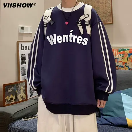 VIISHOW圆领卫衣男款2024春新款美式复古重磅宽松潮牌内搭上衣服商品大图