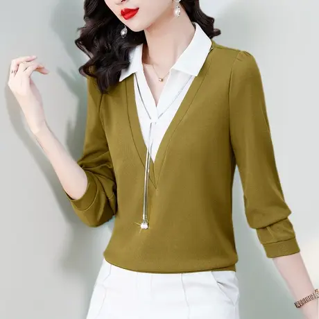 女士长袖t恤2024春季潮牌欧货小衫时尚洋气衬衫妈妈上衣内搭打底商品大图