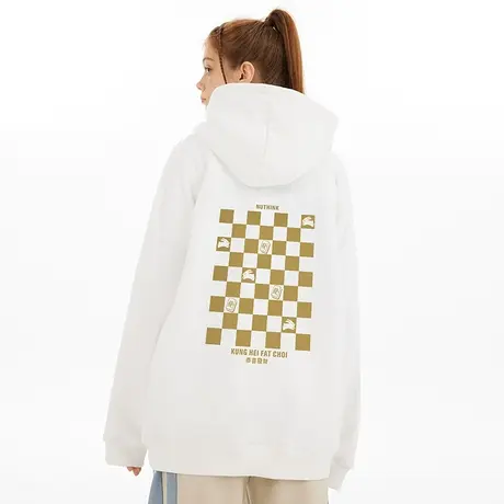 Nuthink国潮潮流ins棋盘格连帽卫衣男冬季加绒加厚大码情侣装外套商品大图