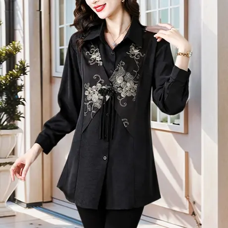 春日衬衫女士长袖宽松上衣新中式女装设计感国风小衫妈妈洋气高贵商品大图