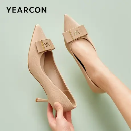 意尔康女鞋春秋季浅口单鞋细跟尖头气质通勤法式小香风高跟图片