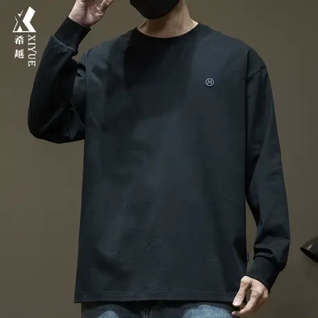 希越260g重磅纯棉t恤男2024春季款宽松大码休闲复古水洗刺绣上衣商品大图