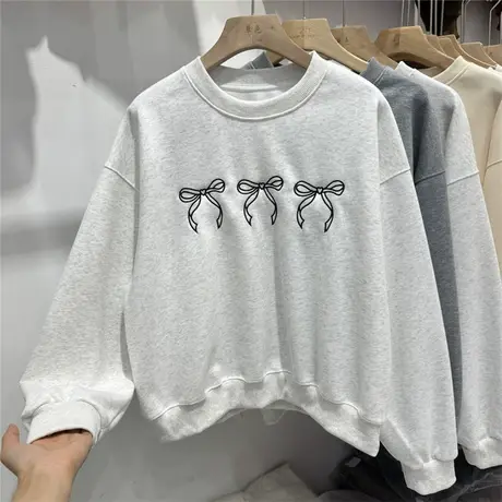 蝴蝶结刺绣休闲长袖卫衣女2024年春秋装新款学院风宽松套头衫上衣商品大图