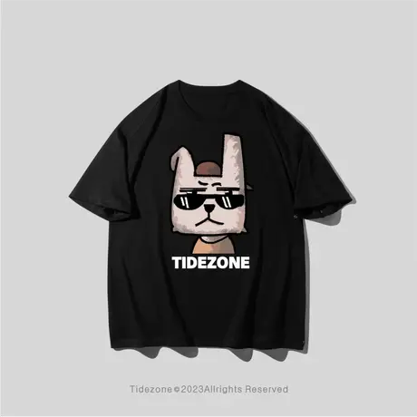 Ohlyah潮牌兔子动物印花圆领短袖t恤男女同款加肥加大纯棉体恤ins图片