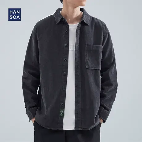 hansca灯芯绒衬衫外套男日系复古青少年春季美式重磅宽松休闲长袖商品大图