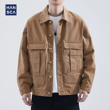 hansca美式复古重磅外套男春秋款做旧耐磨秋季休闲上衣工装夹克潮商品大图