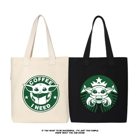 秀洛星球大战尤达大师宝宝图案帆布包购物袋手拎托特包书包单肩包商品大图