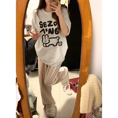 重磅oversize新款纯棉正肩短袖t恤女潮牌2024夏季宽松半袖上衣服图片