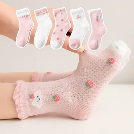 儿童袜2024夏款透气薄款纯棉中筒袜3-12岁女孩卡通公主风时尚棉袜图片