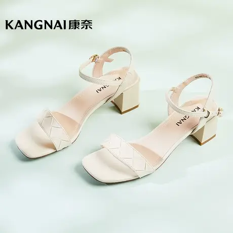 康奈女鞋时尚都市女士凉鞋年新款一字式扣带仙女风网红中跟漏趾鞋图片