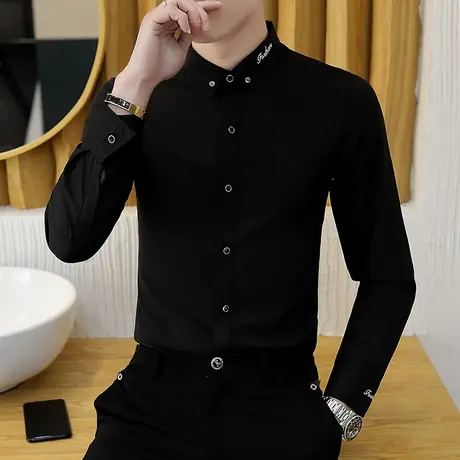 春秋季白色衬衫男长袖修身韩版男士衬衣商务休闲免烫痞帅寸衫潮流图片